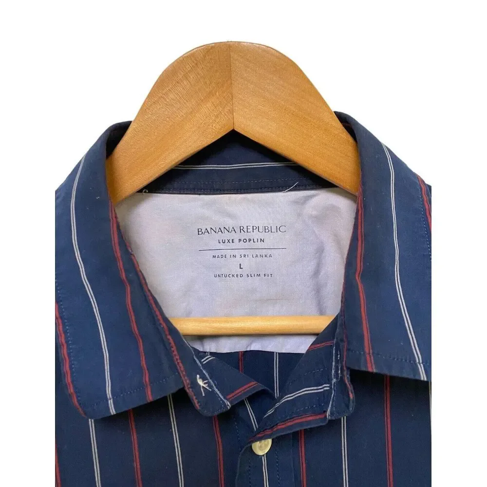 Banana Republic Men's Long Sleeve Casual Button Down Shirt Blue Red Gray Size L